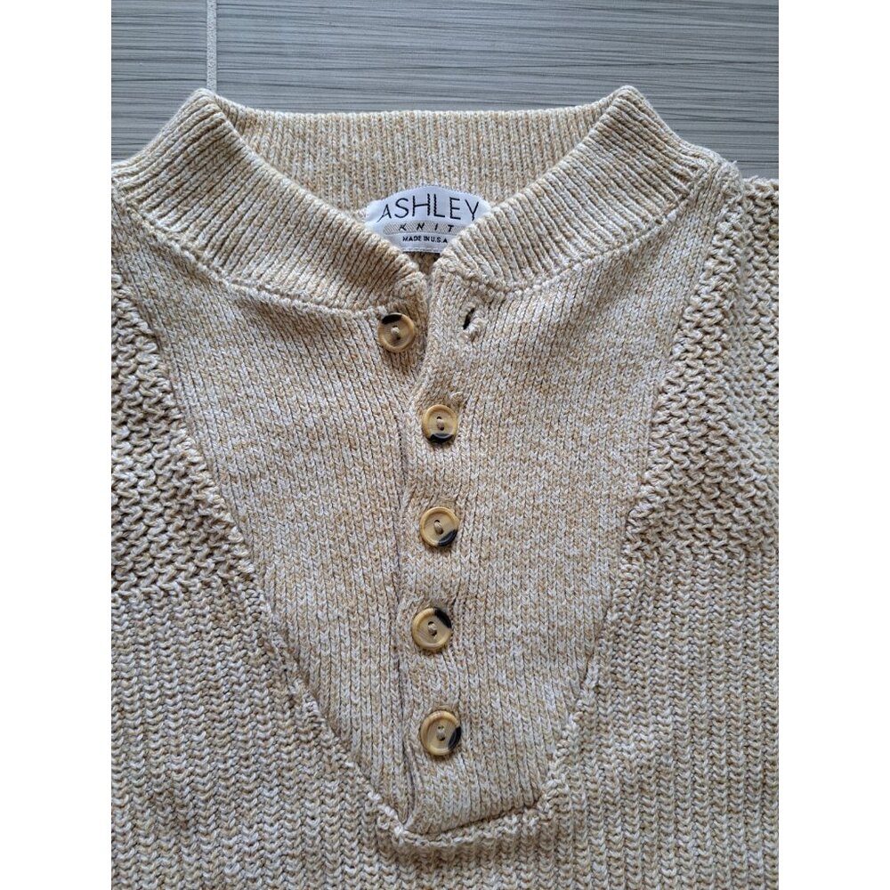 Ashley Knit Shawl Collar Sweater Beige Men's Size Large Made In USA Preppy - Picture 2 of 10